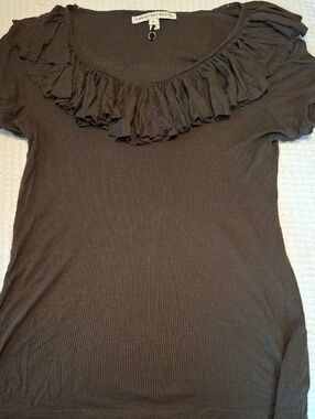 Twenty8Twelve Brown Ruffle Scoop-Neck Short Sleeve Top